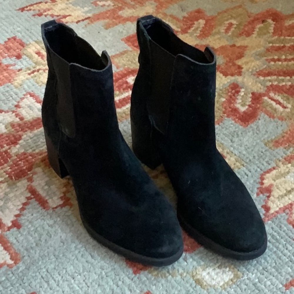 Black Suede Block Heeled Booties